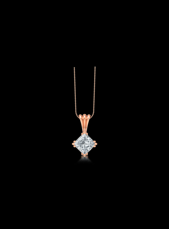 Lab Grown Diamond Solitaire Pendant-14K Rose Gold-12 Prong- Princess Cut 1 ct TW